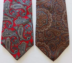 Lot of 2 Lands' End / Ferrell Reed Mens Ties Red Brown Paisley 100% Silk Vintage - Picture 1 of 14