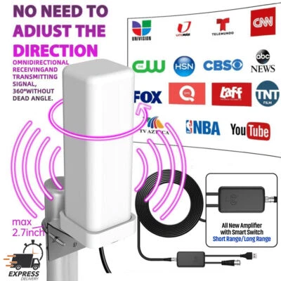 6000 Miles HDTV 1080P Outdoor HD 4K Digital TV Antenna 360° Signal Amplified USA - Image 1 of 4