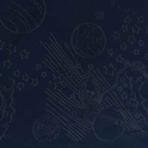 Genesis Blue Universe Planets Stars Woven Satin Jacquard Fabric - Picture 1 of 5