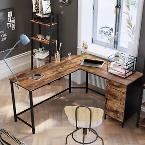 L-förmiger Computertisch, Eckschreibtisch, Bürotisch mit Schrank und Schublade - Bild 1 von 7