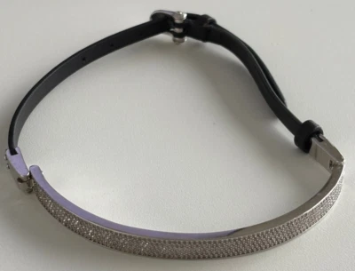 Henri Bendel Bold Crystal Choker Collar Necklace Black Leather - Image 1 of 4