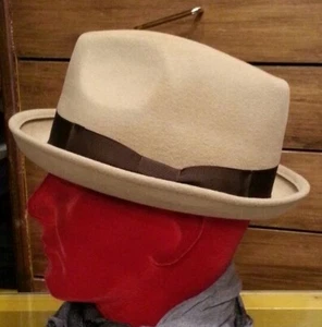 Sombrero Pork Pie De Fieltro De Conejo Beige Camel Hecho En Italia - Imagen 1 de 4
