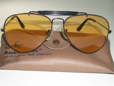 GAFAS DE SOL DE AVIADOR B&L RAY-BAN NEGRAS AMBERMÁTICAS AÑOS 70 58 MM VINTAGE Foto 1 de 4