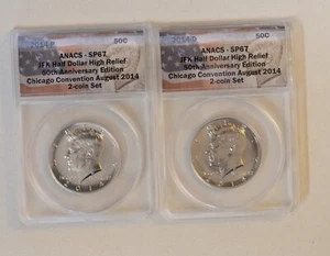 2-Coin Set of 2014-P & D JFK High Relief Half Dollars ANACS SP-67 Chicago Conv. - Picture 1 of 2
