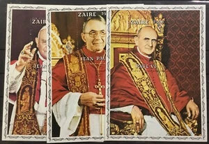 ZAIRE #918-920. SOUVENIR SHEETS, POPES. MNH - Picture 1 of 4