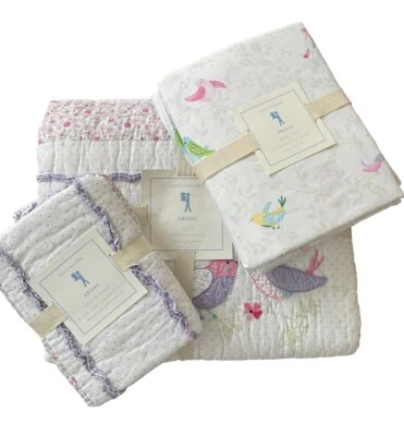 NEW Pottery Barn Kids Abigail Floral Birds Twin Quilt + Shams + Sheet Set - Image 1 of 4