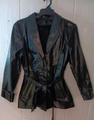 Vintage Sears The Fashion Place Womens M Cowhide Black Leather Jacket Belted - Image 1 of 4