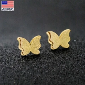 Women Stainless Steel Earrings Creative Matte Surface 3D Butterfly Stud 1215 - Picture 1 of 4