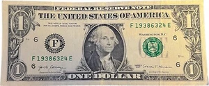 $1 One Dollar Bill 19386324, Birthday / Anniversary: June 3 or March 6, 1938 - Picture 1 of 2