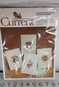 Vtg 1983 Current Counted Cross-stitch Christmas Card Kit 7145-1 NOS Santa Angel - Picture 1 of 5