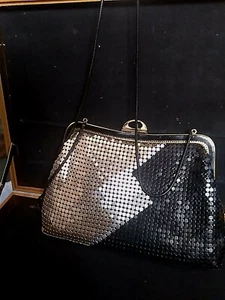 Mid Century Vintage Chain Mail Mesh Clutch Evening Purse Tri Color Deco 6x9 - Picture 1 of 7