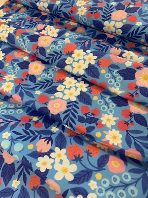 Azul baya floral - bayas y flores - pincel estudio tela de algodón Foto 1 de 4