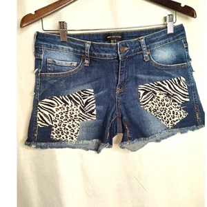 MNG Collection Animal Print Patchwork Upcycled Cut Off Denim Shorts Size 4 - Picture 1 of 5