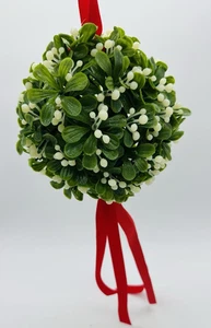 Kissing Ball Christmas Mistletoe Silk Flower Holiday Vintage Red Hanger 7" - Picture 1 of 5