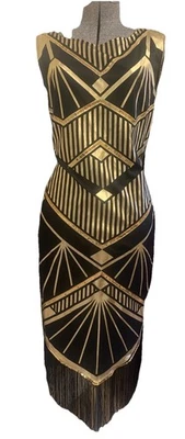 Halloween Flapper Costume Women’s Size Medium Gold / Black Fringe Hem No Tags - Image 1 of 4