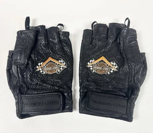 Harley Davidson Women's Riding Gloves Black Leather Fingerless Logo Biker Size M - Picture 1 of 6