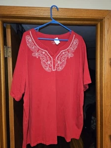 Liz & Me For Catherines Red Embroidered Short Sleeve Shirt Size 3X - Picture 1 of 3
