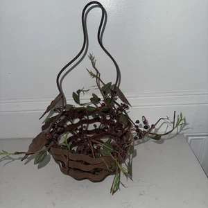 Vintage Farmhouse Primitive Wrought Iron Hanging Candle Holder Basket - Picture 1 of 5