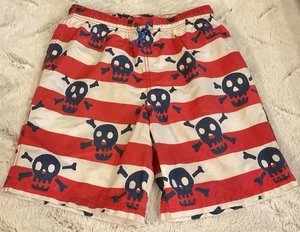 Mini Boden Boys Swim Trunks 11-12 Y Red White Blue Skulls - Picture 1 of 5
