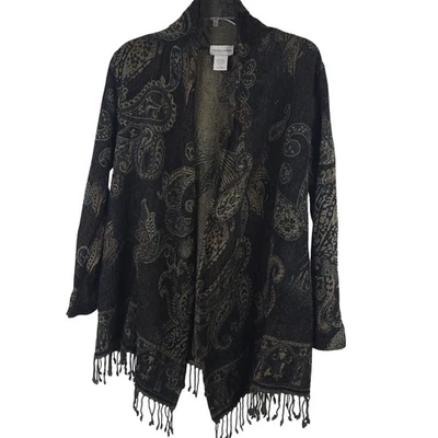 Chal Boho Cottagecore Soft Surroundings para mujer XL gris cachemira verde frente abierto Foto 1 de 4