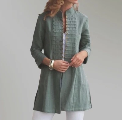 Soft Surroundings Sheffield Cotton Jacket Womens Sz 1X Sage Green Military Tunic - Image 1 of 4