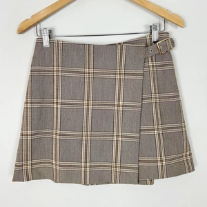 Banana Republic Plaid Wrap Mini Skirt Buckle Detail Preppy Academia Retro Size 2 - Picture 1 of 4