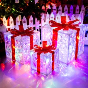 Set of 3 Christmas Lighted Gift Boxes with 50 LEDs,Outdoor Christmas Decorati... - Foto 1 di 8
