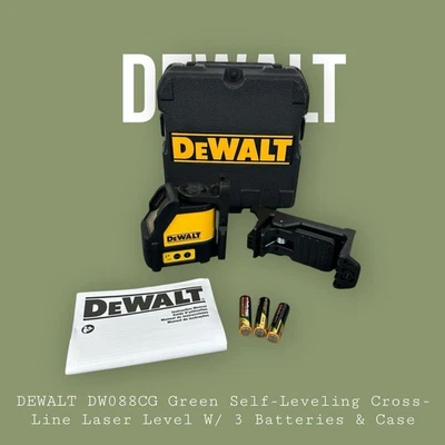 Nivel láser de línea cruzada autonivelante verde DEWALT DW088CG con 3 baterías y estuche Foto 1 de 4