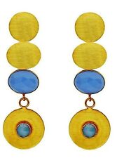 New 18K Gold Plated Dangling Earrings With Multi Faceted Blue Chalcedony Detail