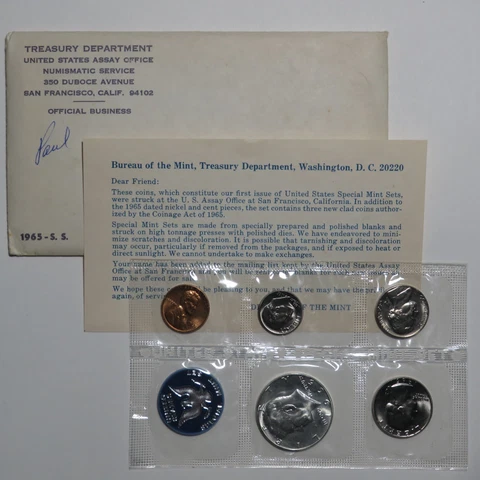 1965 US Special Mint Set - 5-Coin SMS UNC Coins Cover