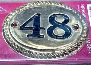No. 48 House Door Number Black and Gold Heavy Solid Cast Brass Oval Home Sign - Picture 1 of 1