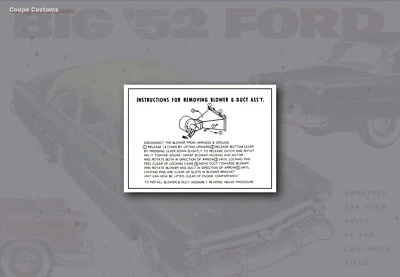 1952 1953 1954 Ford Heater Box Sticker Flathead v8 Restoration Car Wagon Sedan - Image 1 of 2