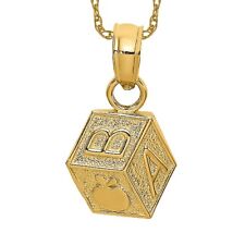 14K Yellow Gold Baby Block Necklace Charm Pendant