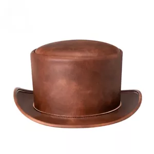 Women Men Top Hat Faux Leather Halloween Costume Steampunk Wide Brim Cosplay - Picture 1 of 10