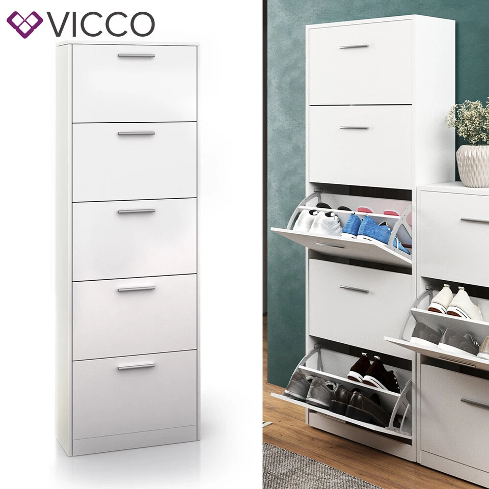 Vicco Kipper 5 Fächer Schuhschrank 59x169,5x22 cm - Weiß