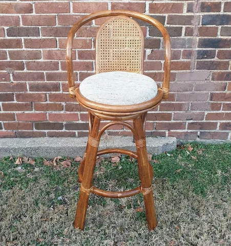 Cane Back Bentwood Bar Stool Swivel Chair Bamboo/Rattan Palm Beach Tiki Vintage Cover
