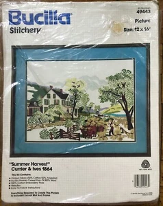 Bucilla Summer Harvest Crewel Embroidery Kit Currier & Ives HTF Stitchery - Picture 1 of 2
