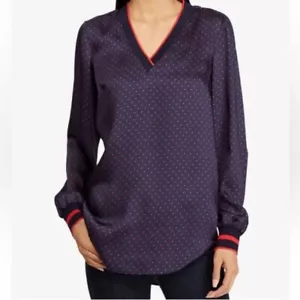 RALPH LAUREN NWT Polka Dot Blue Red Blouse Top Long Sleeve Women’s Size Large - Picture 1 of 7