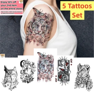 5er Set - Wasserdichte Temporäre Tattoo Aufkleber Tier Tiger Pferd Arm Körper Kunst - Bild 1 von 11