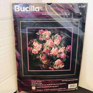 1996 Bucilla Counted Black Cross Stitch CLASSIC ROSES Kit 41330 20" Nancy Rossi