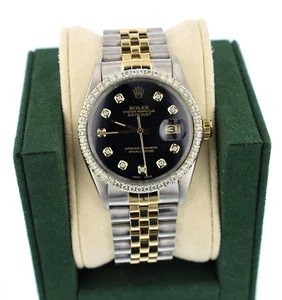 Rolex 36mm Jubilee 18k & Steel Custom Diamonds bezel & Black Dial with PAPERS - Picture 1 of 7