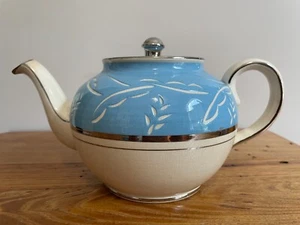 Vintage English Teapot Signed Sadler Baby Blue & White Ceramic 4.75" Tall - Picture 1 of 5