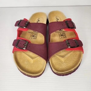 Camprella 38 Pink & Purple Slide Sandals Leather Cork Buckle Casual Flats - Picture 1 of 6