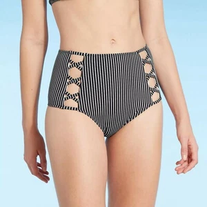 Woman's caged High Waist Bikini Bottom- Shade&Shore-Black white SIZE M - Picture 1 of 11