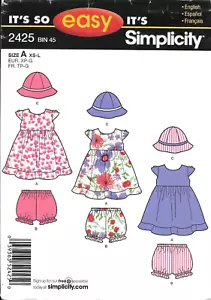 Simplicity Sewing Pattern # 2425 Babies Dress Panties and Hat Size: XS-L - Picture 1 of 2
