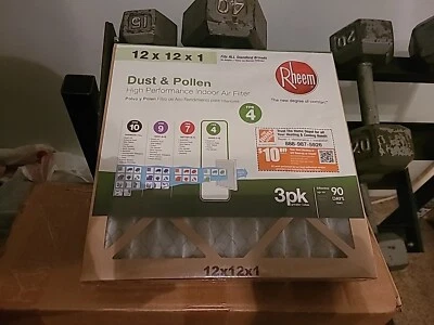 Rheem Indoor Air Filters,12x12x1, High Performance, 3pack - Image 1 of 2