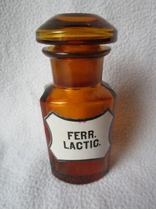 alte Apothekerflasche mit Schliff-Stopfen Ferr. Lactic. emailliert schöne Form - Bild 1 von 6