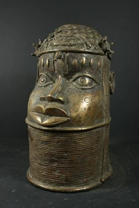 African BENIN Bronze OBA King Head - Nigeria, TRIBAL ART CRAFTS - Picture 1 of 12