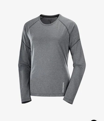 NUEVO CON ETIQUETAS Salomon Mujer Manga Larga Camiseta Correr Cross Run LS Pequeña Negra Profunda Foto 1 de 4