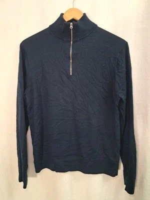J.Crew Size M Machine-Washable Merino Wool-Blend Half-Zip Sweater Navy Blue - Image 1 of 4